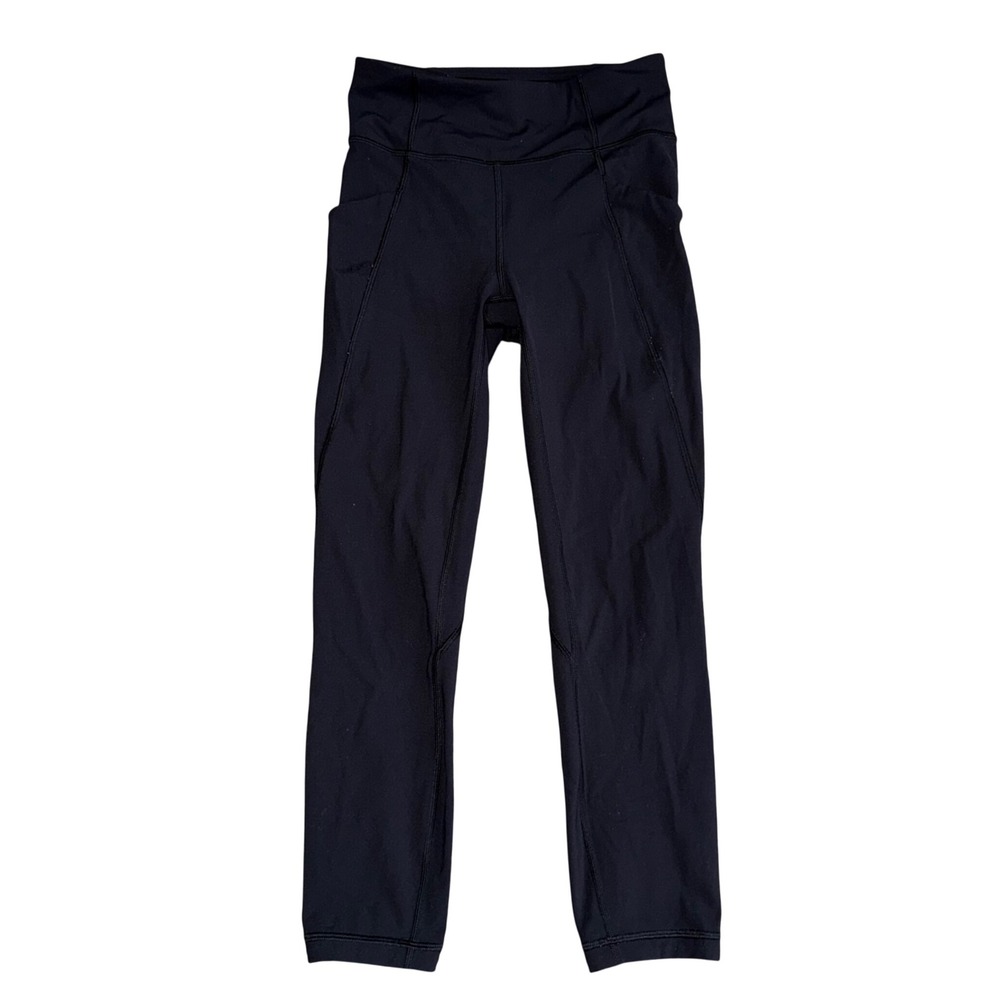 Lululemon Time To Sweat Tight Women 4 Black Excellent Pockets 25 Inch Crop - Picture 3 of 5